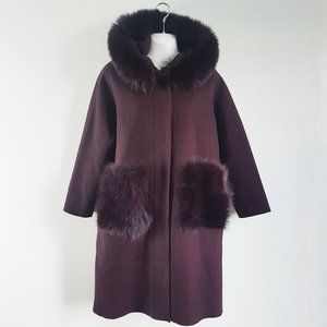 Vintage Purple Wool Fur Sweater Jacket Size M Burgundy Lined Parka